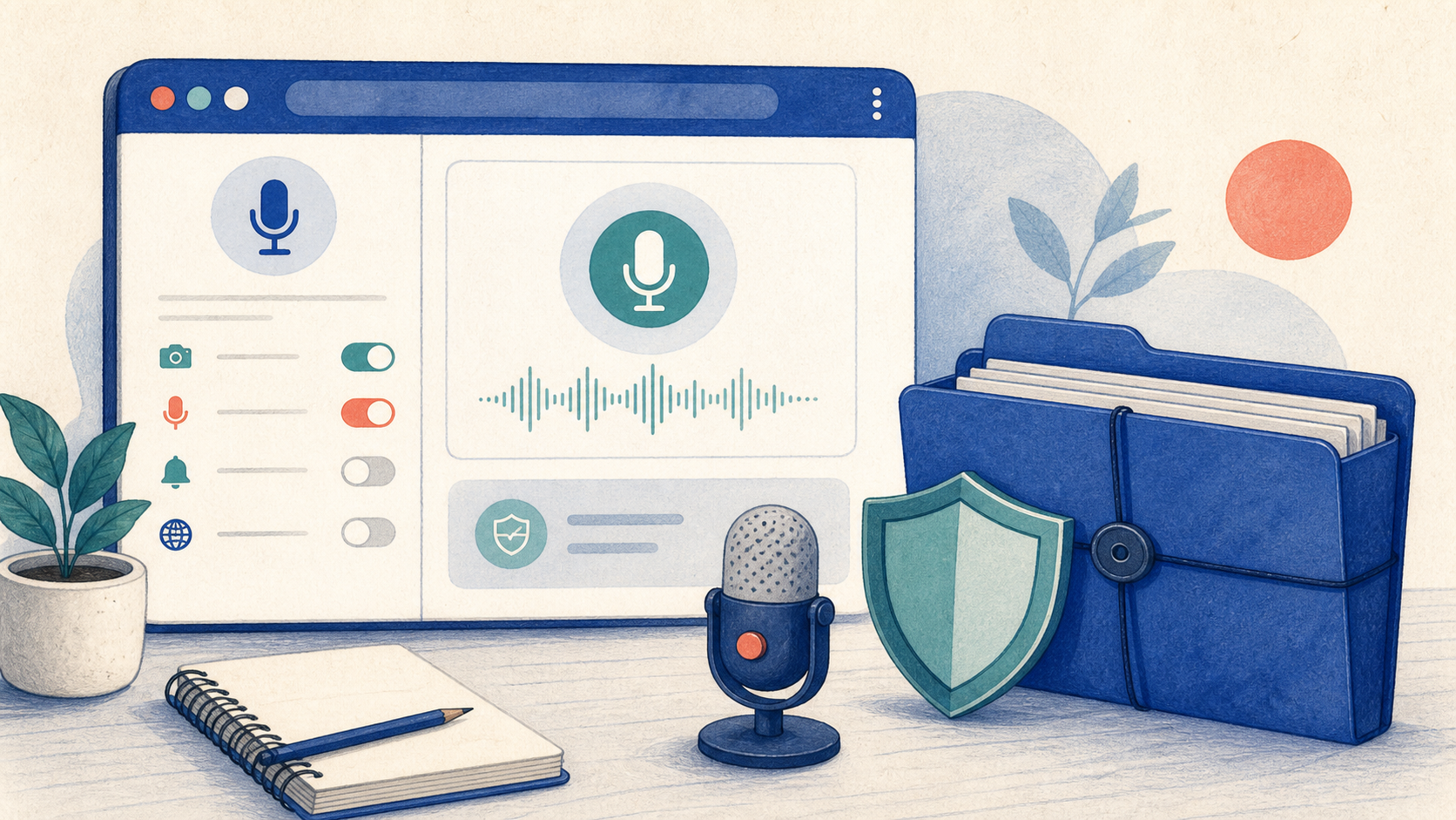Microphone and transcript protected by a transparent privacy shield