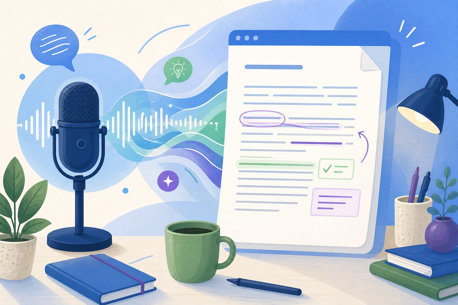 Voice typing in a browser document transformed into a clean, organized draft